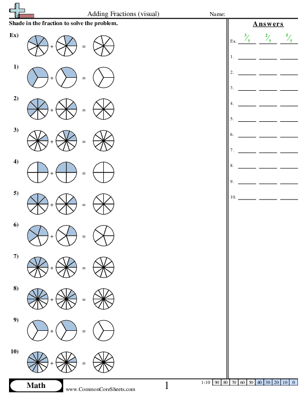 Adding Fractions Visual (combining) worksheet